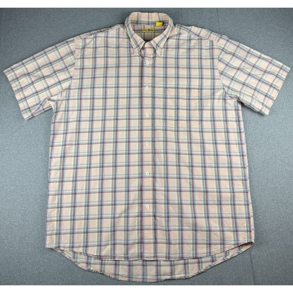 Duck Head Mens XL Textured Plaid Button Down Short Sleeve Cotton Shirt Pink